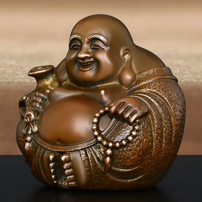Laughing Maitreya ornament for home living room decoration, a small copper peace-bringing Buddha figu