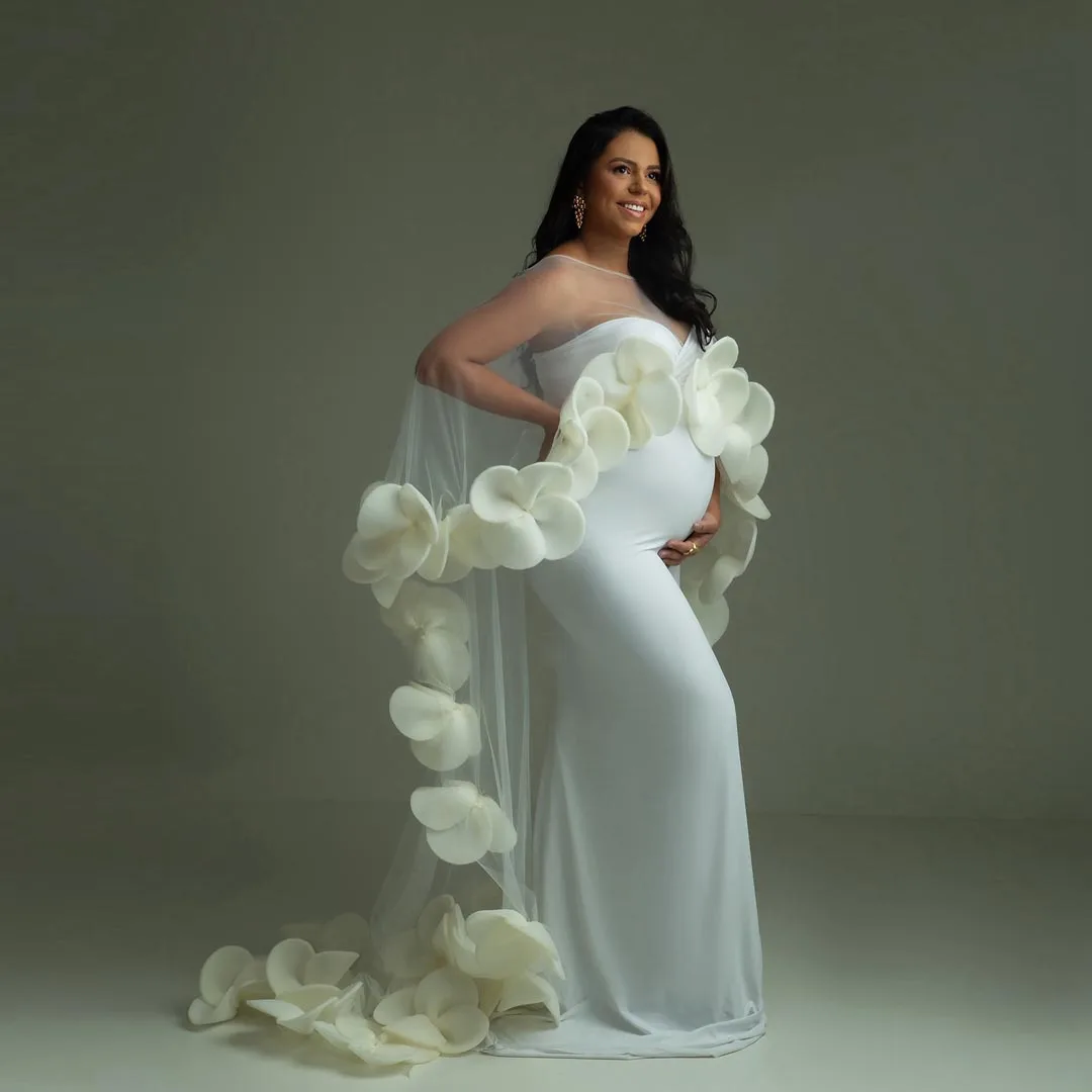Pretty Flowers Mermaid Maternity Dress Two Ways Of Wearing Handmade Floral Long Pregnant Women Gowns Stretchy Spandex Bridal Dre