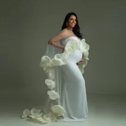 Pretty Flowers Mermaid Maternity Dress Two Ways Of Wearing Handmade Floral Long Pregnant Women Gowns Stretchy Spandex Bridal Dre