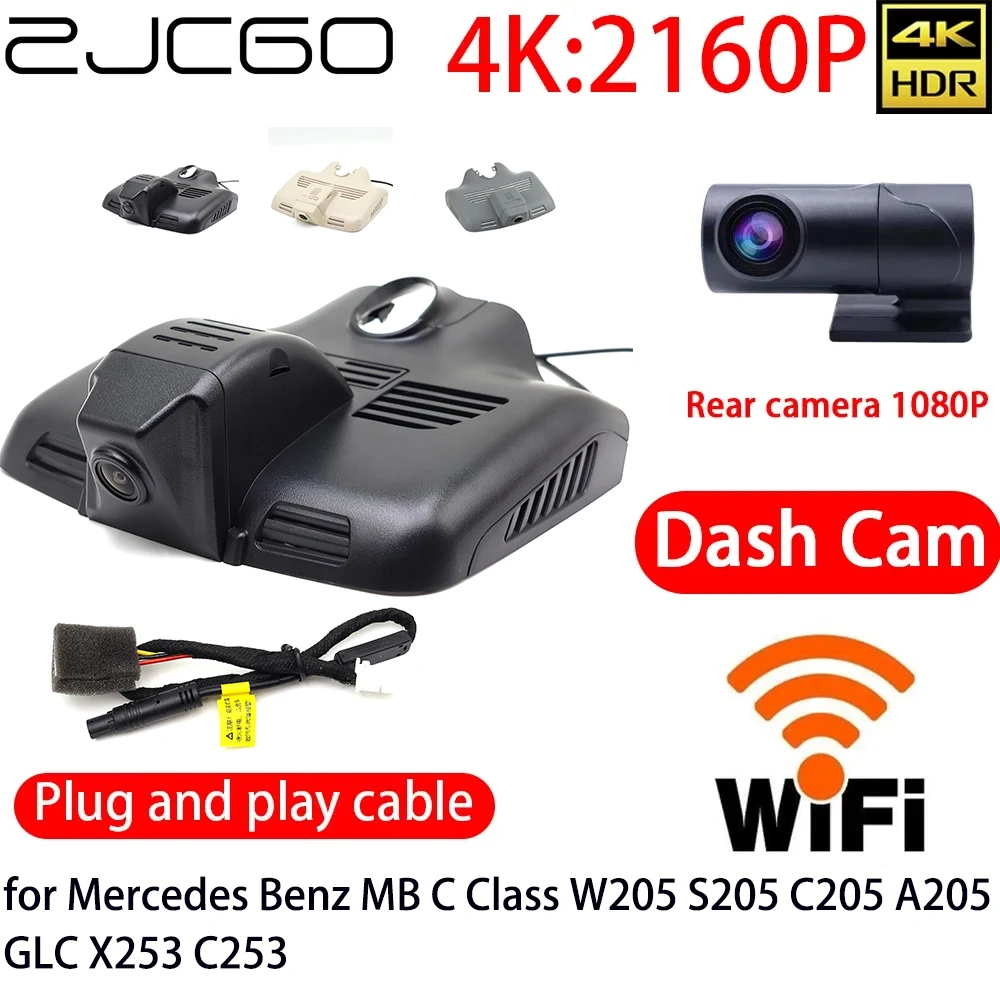 

ZJCGO 4K Car DVR Dash Cam Wifi Front Rear Camera 24h Monitor for Mercedes Benz MB C Class W205 S205 C205 A205 GLC X253 C253