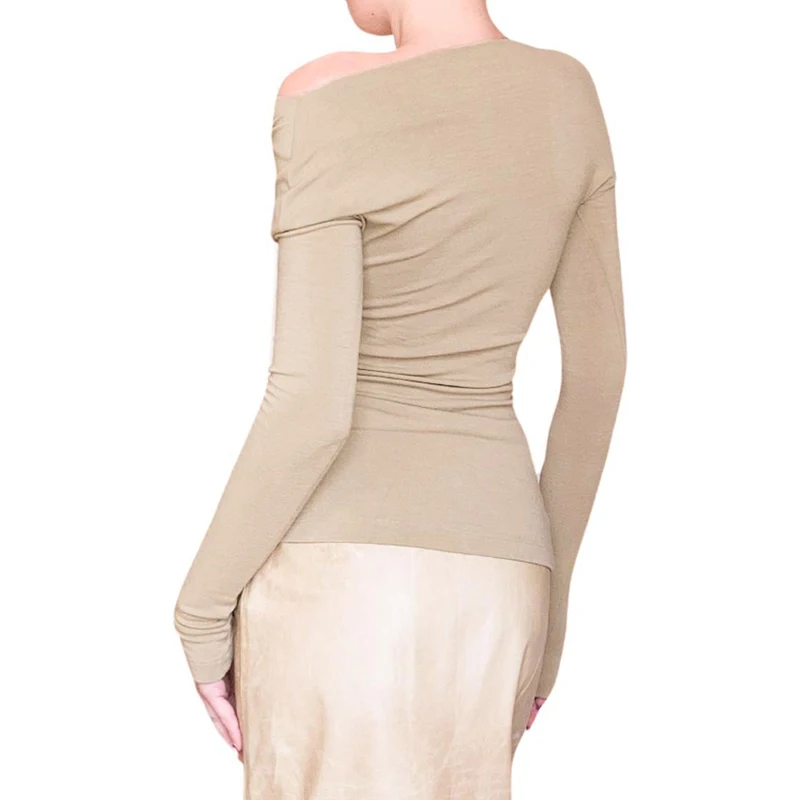 الأساسية العميق الخامس الرقبة تويست مثير تي شيرت مع لون البشرة تصميم الأزياء عارية اللون سليم صالح الأعلى فتاة حار المنخفضة قطع مطوي الصدر تيز #5