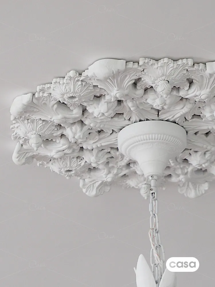 French hollow carved plaster lamp tray, Nordic ceiling design  base, decorative chandelier , round disc