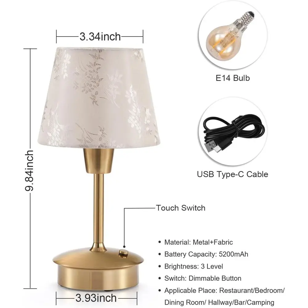 مصابيح طاولة لاسلكية، عبوتان، بطارية 5200 مللي أمبير في الساعة، قابلة للتعتيم باللمس، ضوء ليلي محمول لتناول الطعام، بجانب السرير، للاستخدام الخارجي