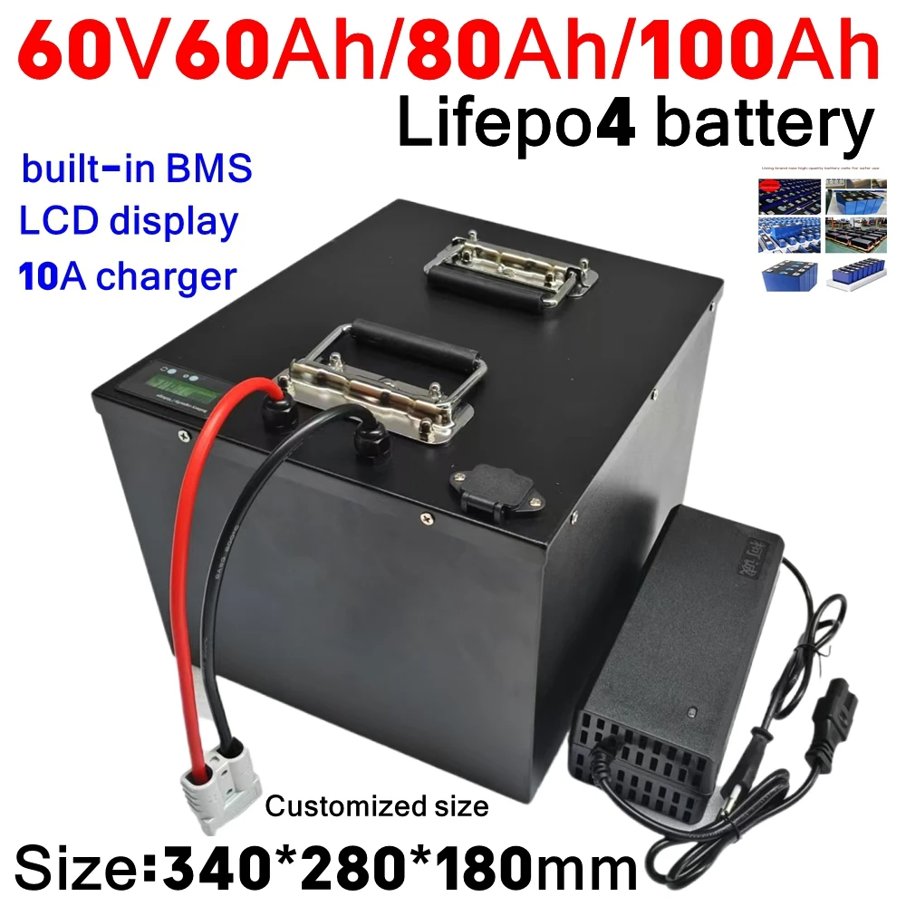 

HX-60V 60Ah 80Ah 100Ah LiFepo4 lithium batetry for 6000W motorcycle scooter electric rickshaw Lead acid replacement +10A charger