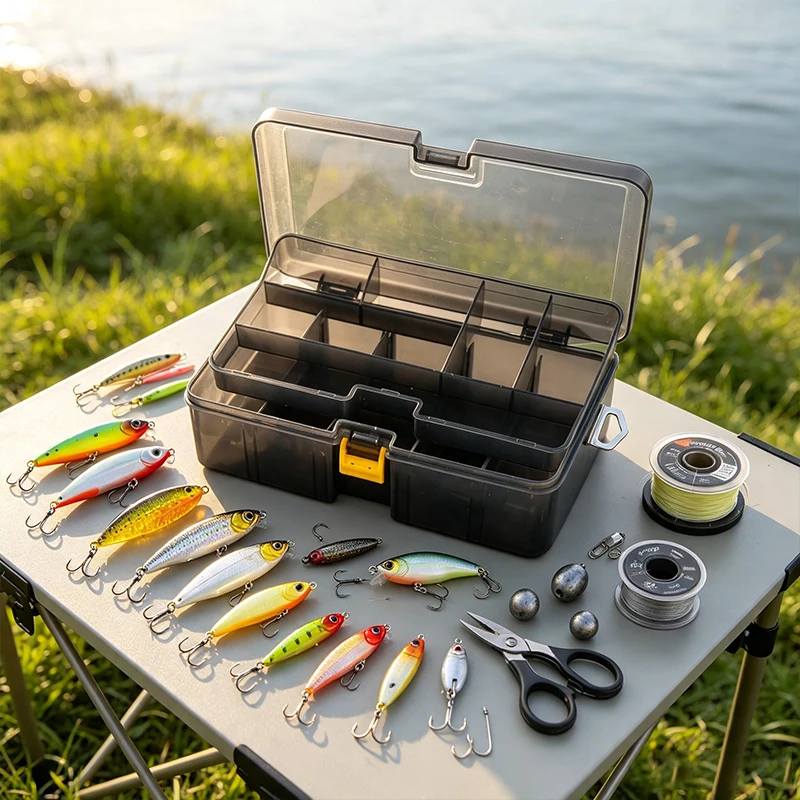 Waterproof Double Layer Fishing Tackle Box Adjustable Compartments Portable Lure Hook Bait Storage Organizer Case