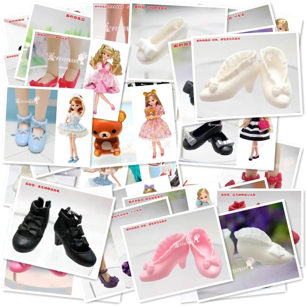 

1/6 High Heel Shoes For Dolls For Licca Momoko Doll Blyth doll Shoes Fashion Plastic Shoes For Girls Dolls White Red Shoes