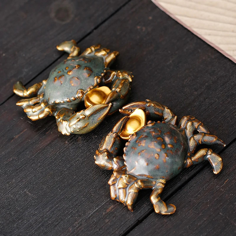 Chinese Tea Set Ceramic Crab Tea Pet Ornaments Handmade Play Creative Eight-way Rich Tea Tray Ornaments Figurine Tea Table