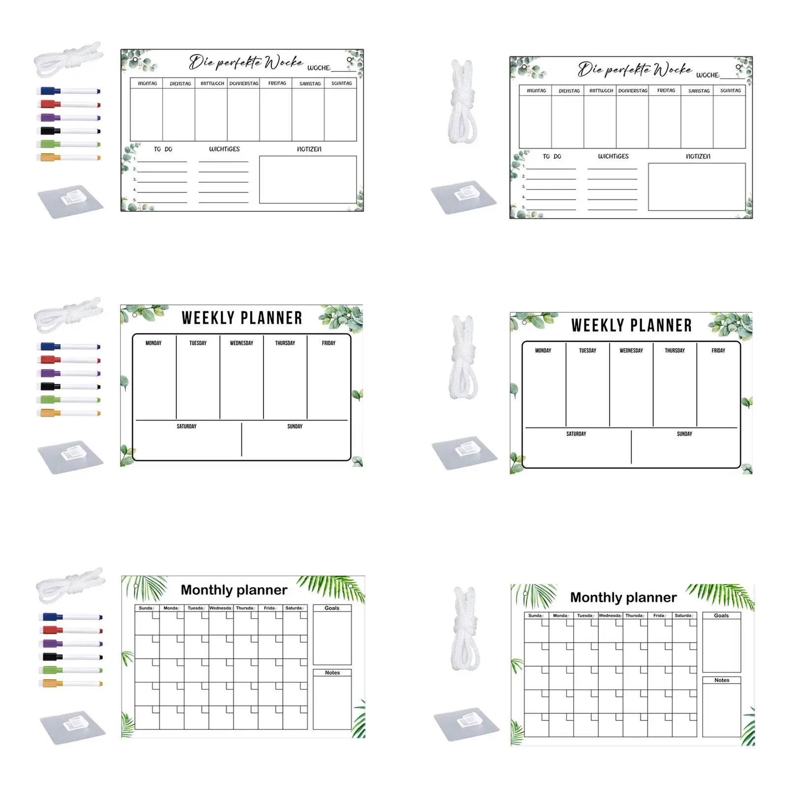 Trocken abwischbare Tafel, Wochenplaner, Notizblock, Whiteboard, Planertafel, Kalender, Kühlschrank