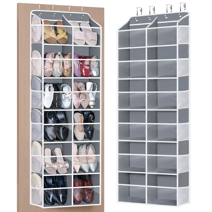 

6 Tiers Over the Door Shoe Organizer, Extra Large Hanging Shoe Organizer with 12 Clear Deep Pockets amp Mesh Side Pockets, Door