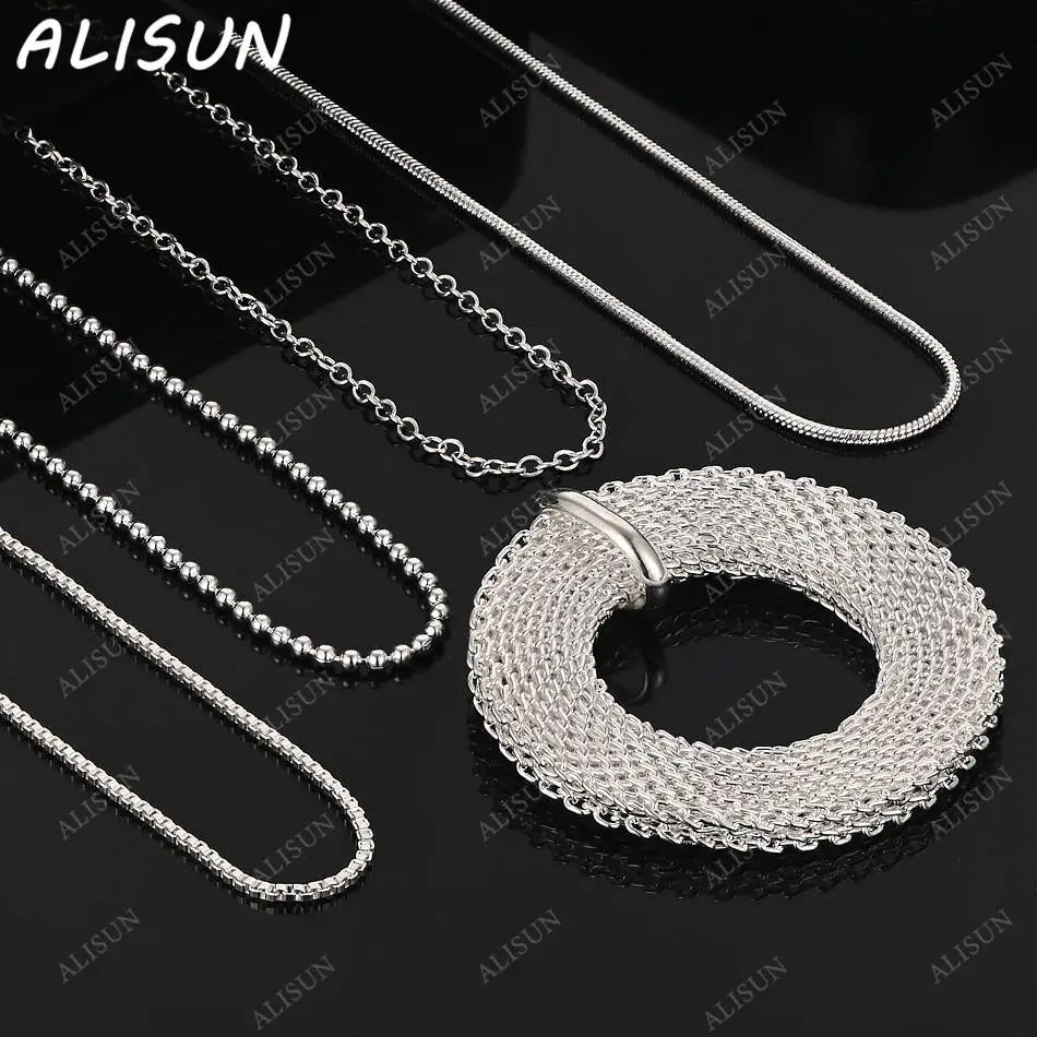 

ALISUN 40-75cm 925 Sterling Silver Round Pendant Necklace For Women Men Anniversary Gift Popular Wild Fashion Romantic Jewelry