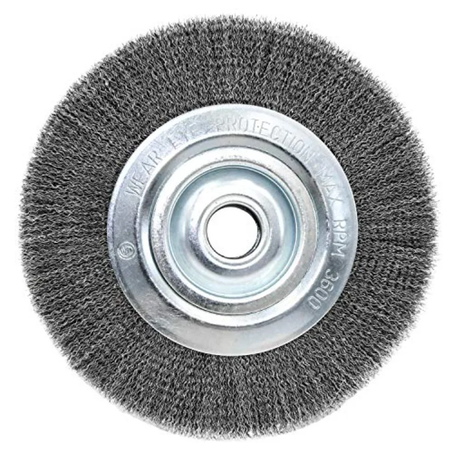 

10-Inch x 1 x 1.25 Arbor Crimped Wire Bench Wheel Brush with 0.014 Wire for Industrial Use 3 600 RPM Max Includes 5 Arbor Adapt
