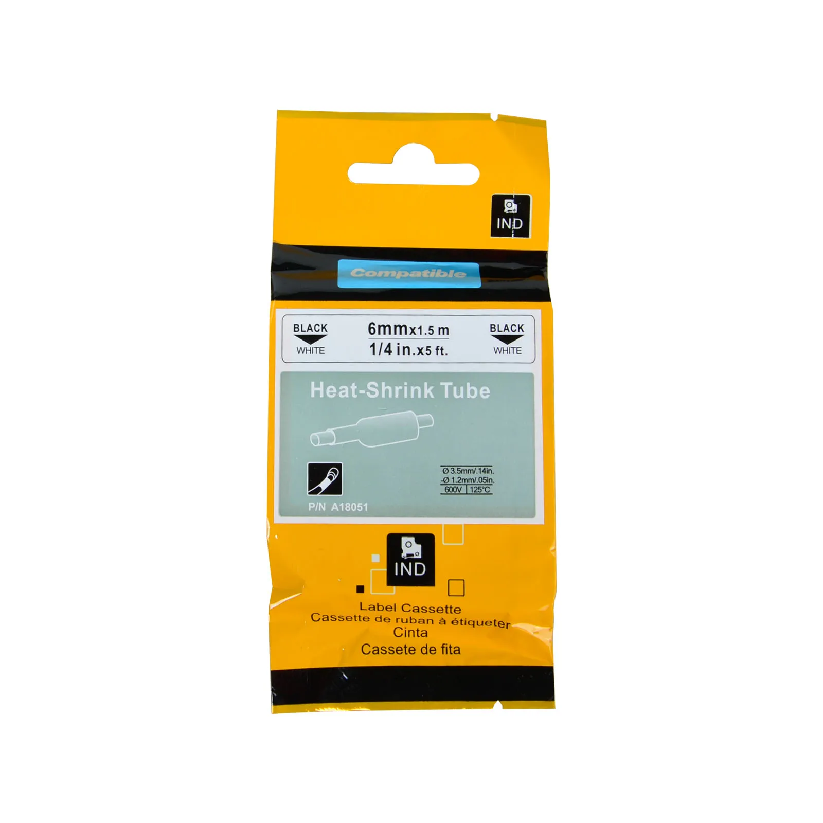 5 Stück 6-24mm Schwarz auf Weiß Schwarz auf Gelb Schrumpfschlauchband 18051 18052 18053 18054 18055 18056 für Dymo RHINO Etikettendrucker – Detail 9