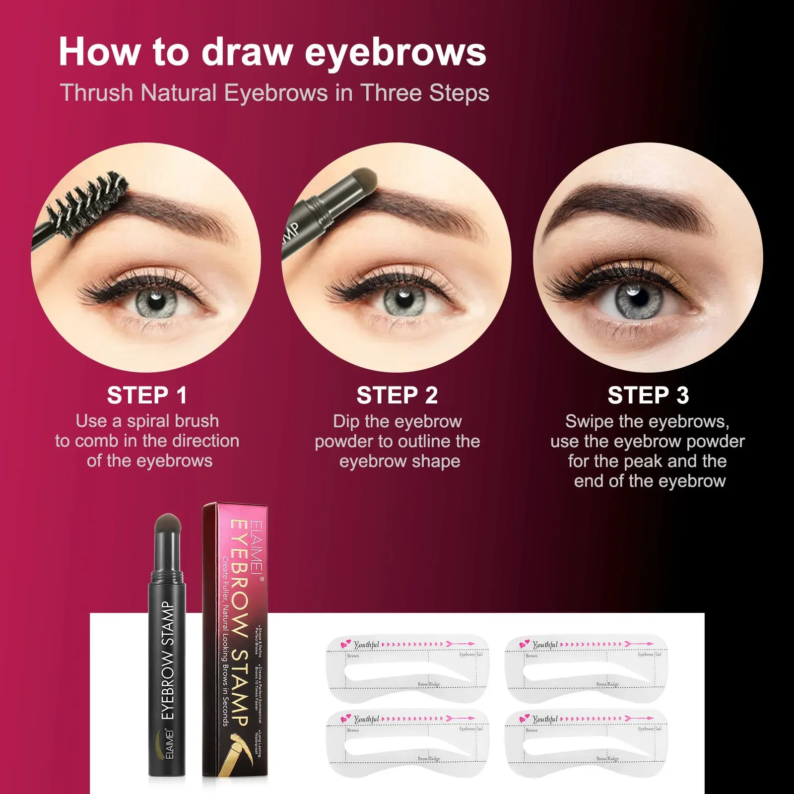 4 Colors Eyebrow Stamp Shaping Set Waterproof Brown Black Brow Powder Long Lasting Makeup Cosmetic Eyebrow Stencils Brushes Kit