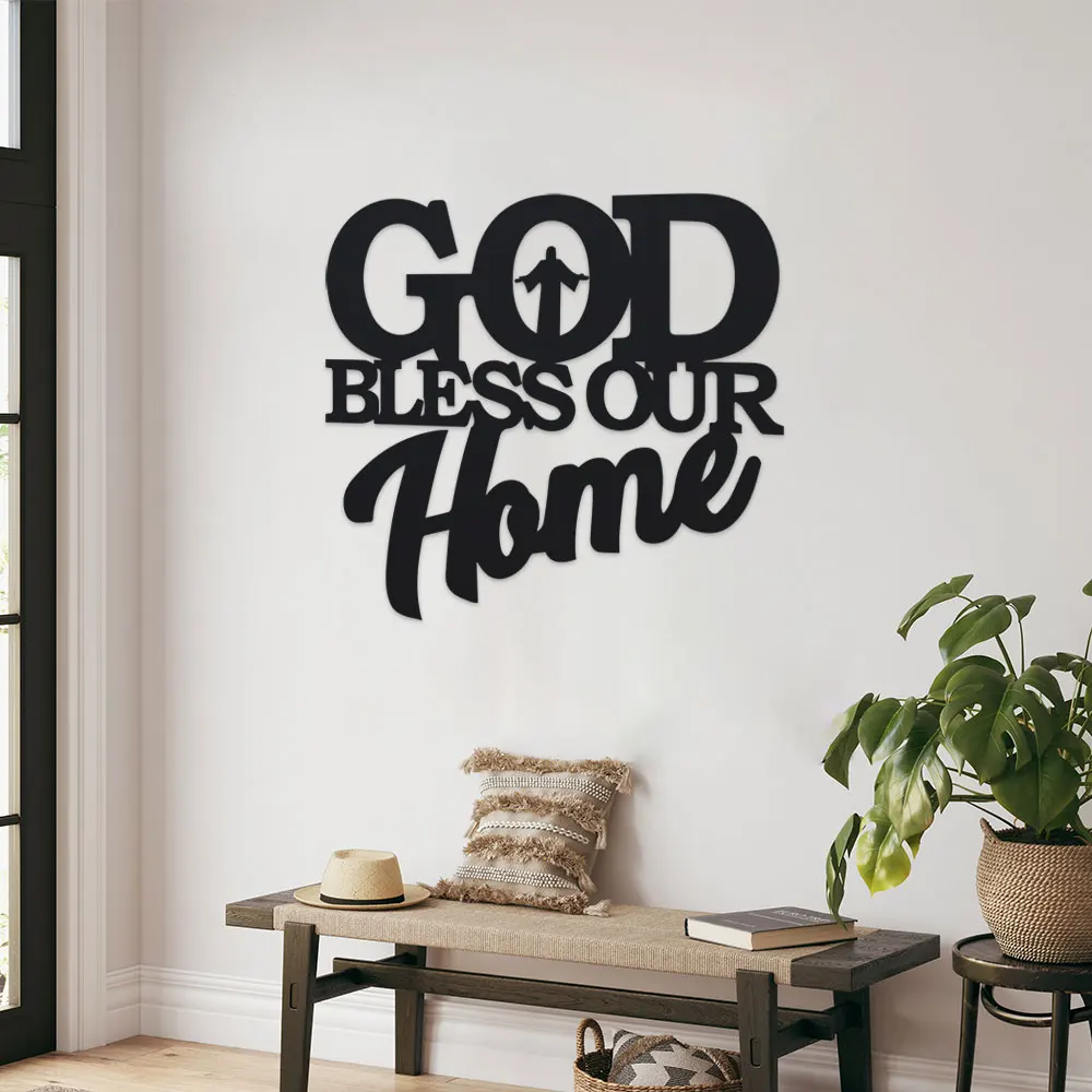 1 Stück „God Bless Home“-Schild aus Metall, einzigartige Wandkunst, Heimdekoration, Wandaufhänger aus Metall, Szenendekoration, Mottoparty-Dekoration, Autodekoration