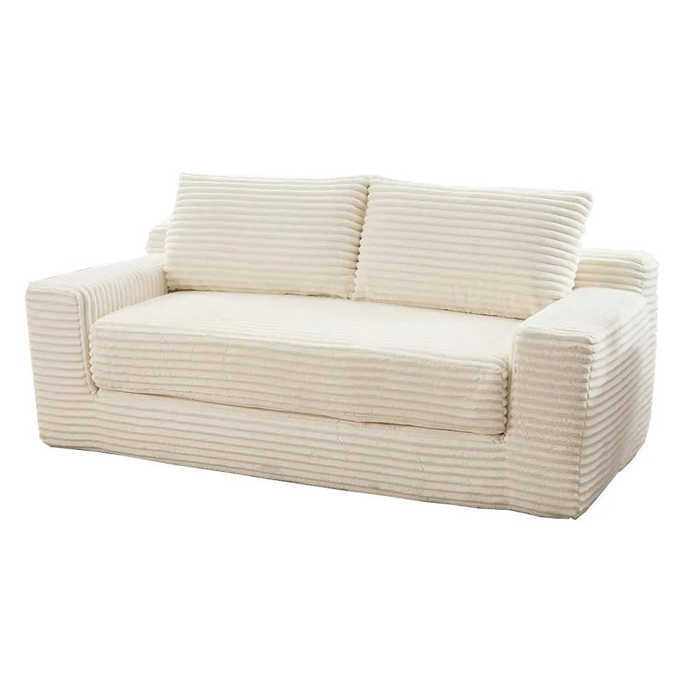 #Small Reclining Square Sofa Bed Set With Faux Rabbit-Fur Plush Sponge Filling Compressed Design For Apartment Bedroom Hotel Use
