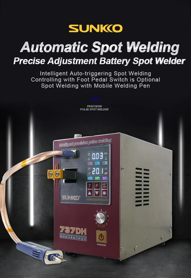 SUNKKO 737DH New Upgrade Induction Delay Spot Welder For 18650 Battery 4.3KW High Power Automatic Pulse Spot Welding Machine