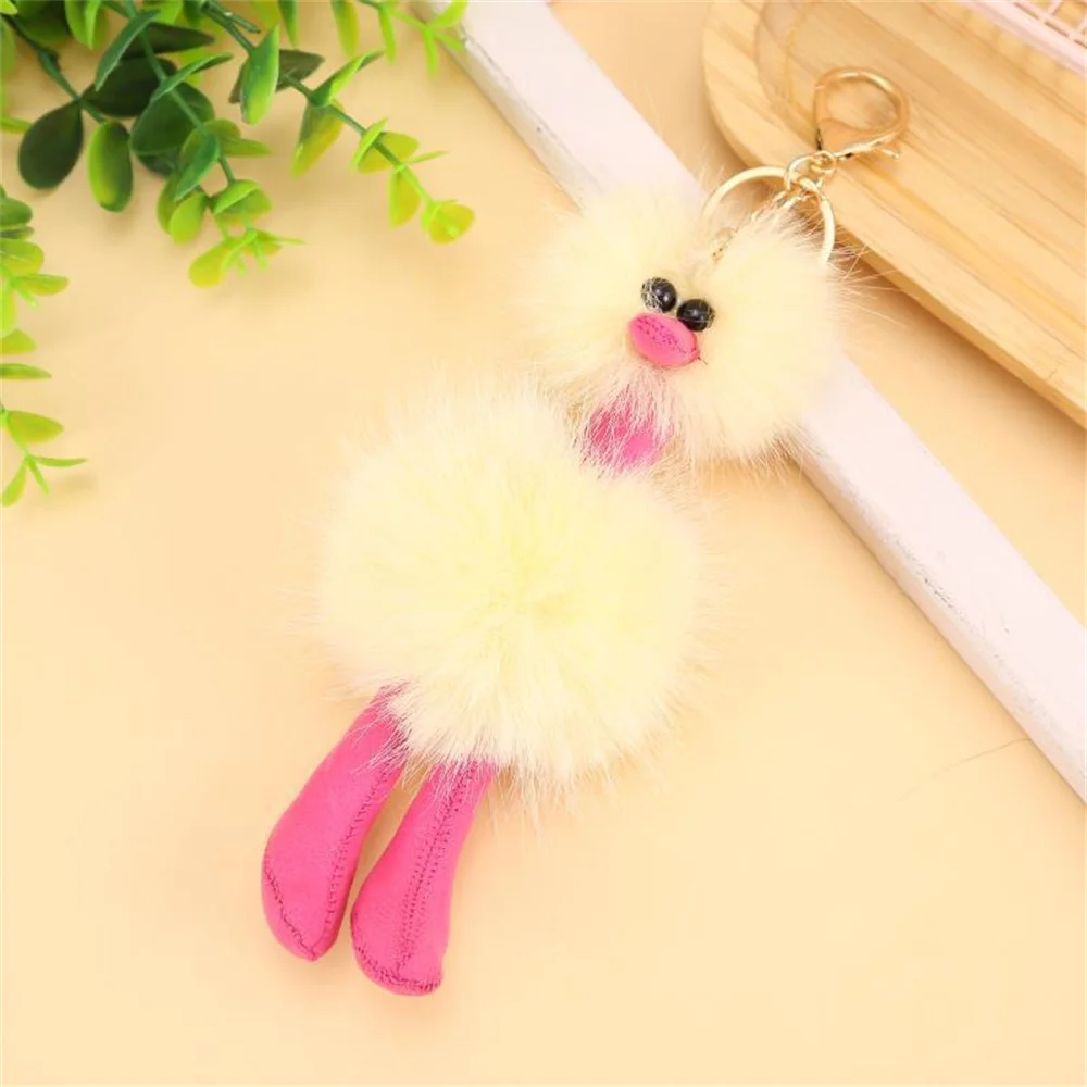 Doll Ostrich Pendant Plush Keychain Cute Colorful Fur Ball Backpack Key Ring Creative Women 2025 Xmas New Years Gifts 1PCs