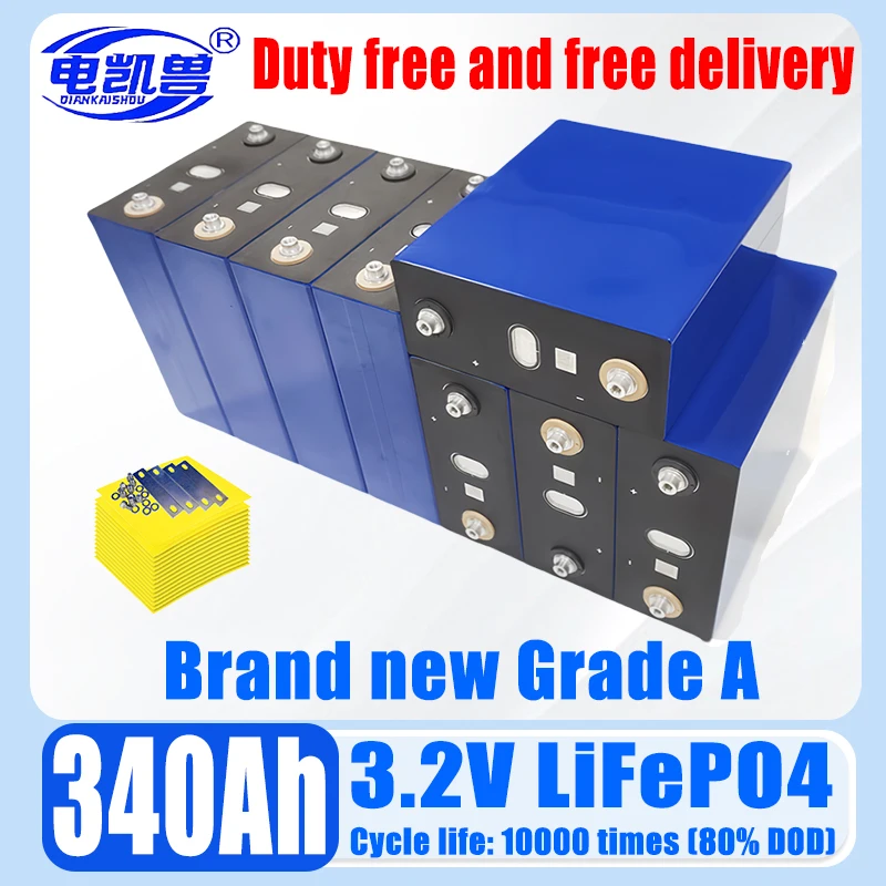 3.2V 340Ah 10000+ cycles GRADE A new Lifepo4 battery DIY 12V 24V 48V RV solar storage golf cart battery pack EU/US tax-free