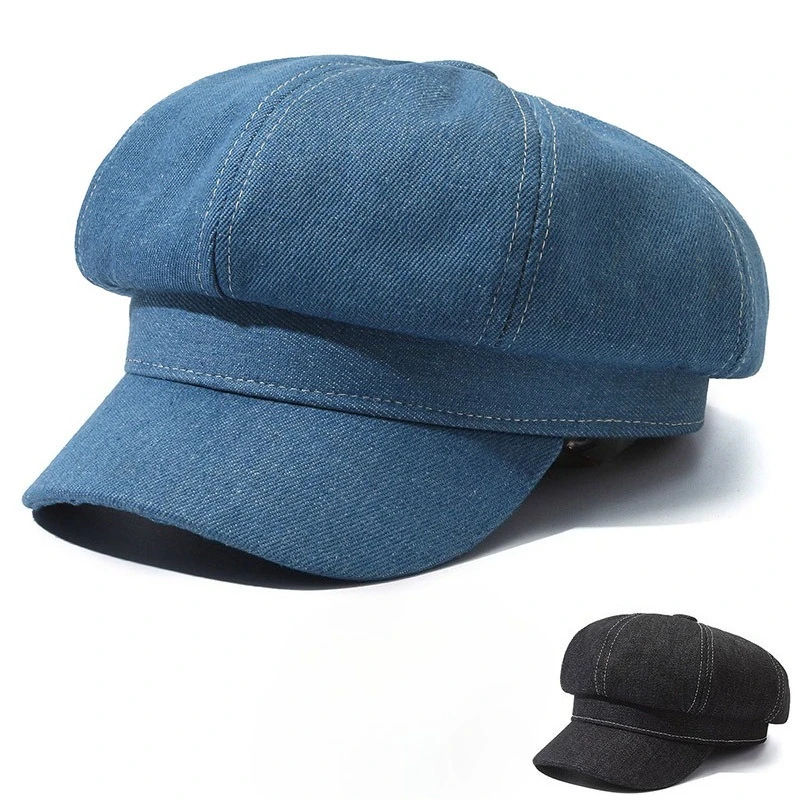New Style Denim Beret for Women, Octagonal Hat Equestrian Hat Wide Brimmed Hat Painter's Hat Atmosphere-enhancing Hat Daily Wear
