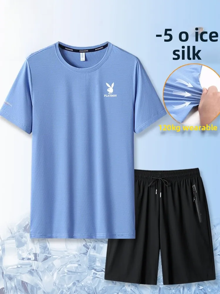 

Ice Silk Sports Suit Men's Summer Casual ort Sve orts Fitn Clothes Large Size Qui Dry Breathable