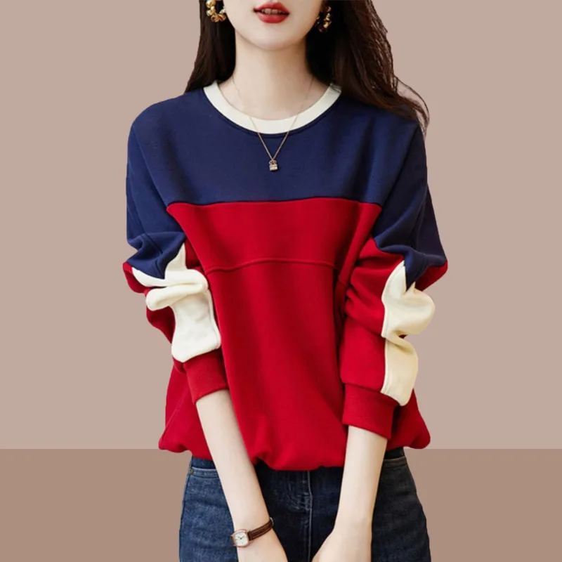 

2025 Spring Autumn New Women's Design Sense Splicing Contrasting Color Round Neck Foreign Style Sweater Loose and Thin Jacket