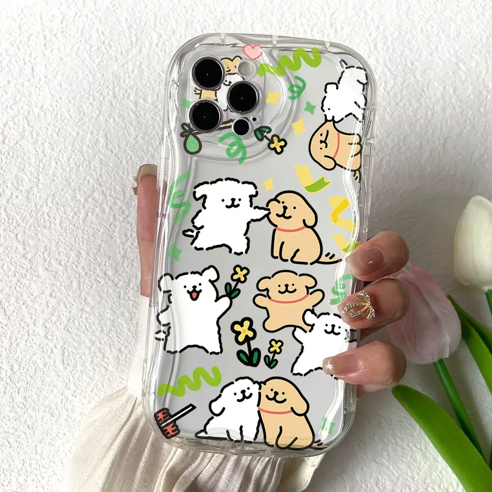 Cute Line puppy Phone Case for Oppo Reno 11 8 7 6 5 4 Reno11 Reno8 Reno7 Reno6 Reno5 T Z F Pro 4G 5G 3D Creamy Wave Soft Cover