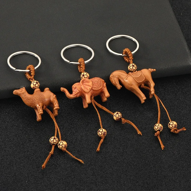 Einzigartiger 3D-Tiere-Anhänger-Schlüsselanhänger, Unisex, Holzimitation, Elefant, Kamel, Harz, Tasche, Schlüssel zum Aufhängen, Schlüsselanhänger, Freunde, Geschenk, Schlüssel-Schmuckstück