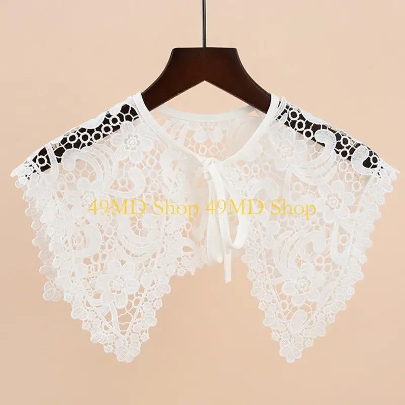49MD Women Hollow Paisely Floral Lace Fake Collar Triangular Shawl Necklace Capelet