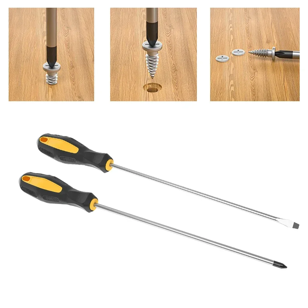 Long Slotted Cross Screwdriver Magnetic Screwdriver with Rubber Handle Extra Long Size for Hard to Reach Areas