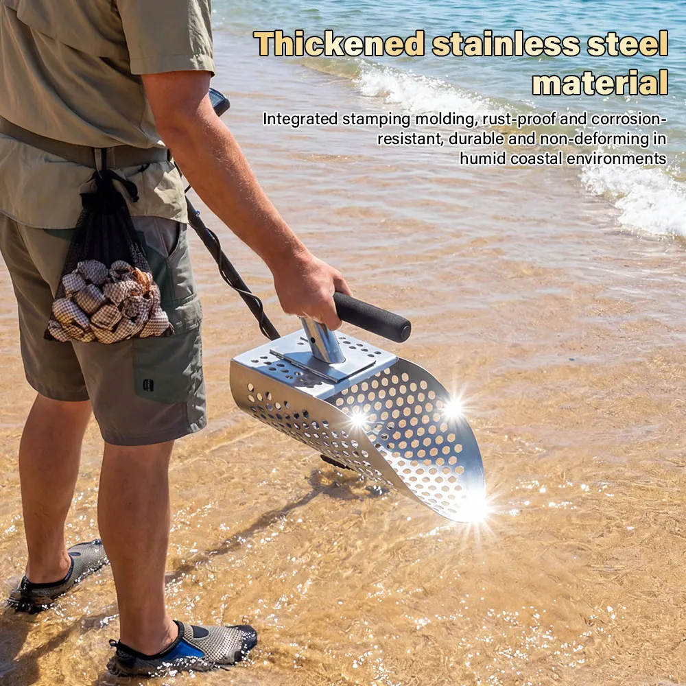 Portable Stainless Steel Sand Scoop Shovel Metal Detecting Beach Treasure Hunting Digging Tool
