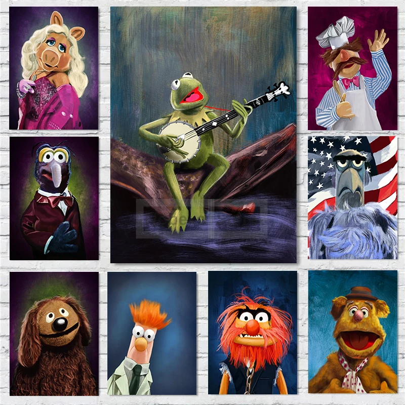 Classic Funny Cloth doll Character Poster Frog Glove Cloth Dolls Prints Canvas Painting Wall Art Pictures Home Room Decoration