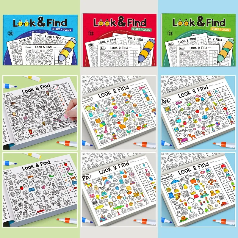 Fun Coloring Book, Look and Find Shape Workbook Children's Search for Items Game, Enhance Visual Perception, Focus and Attention