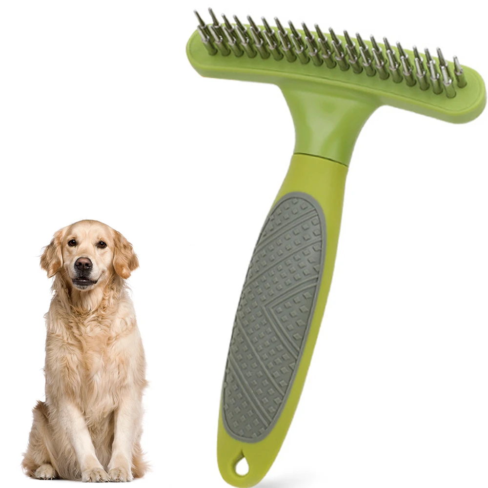 Double Row Dog Rake Deshedding Dematting Brush Comb Undercoat Rake for Cats Dogs, matted, Short Long Hair Brush for Shedding