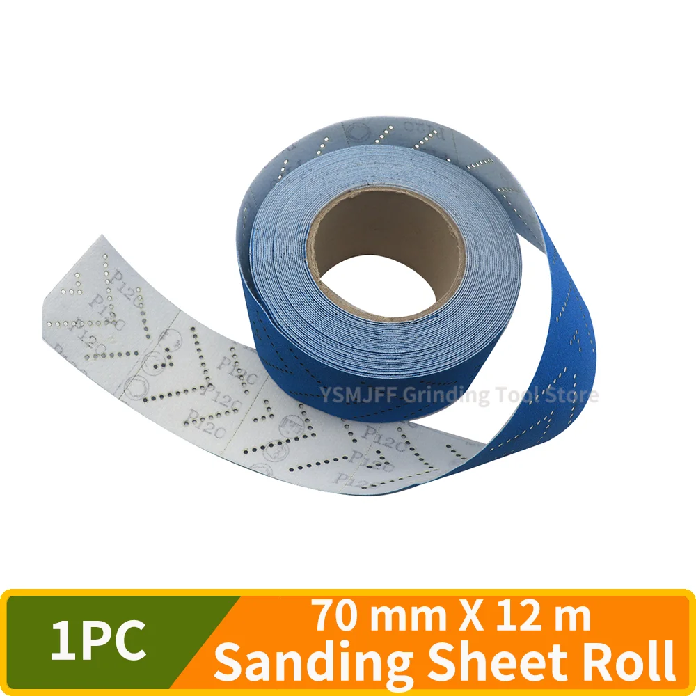 1PC 70mm×12m Blue Hand-Tear Sanding Roll, Multi-Hole Long Strip,P80-600 Grit for Car Body Repair & Dry Sanding & Paint Removal