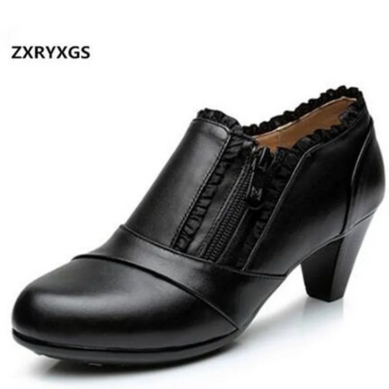 

ZXRYXGS 2024 Plus Size Classic Women Shoes High Heels Elegant Fashion Shoes Plus Velvet Warm Winter Shoes Genuine Leather Shoes