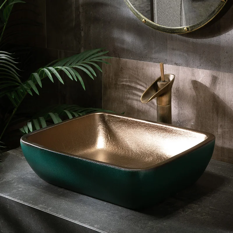 

Luxurious Golden Glazed Art Counter Top ceramic bathroom sinks wash basin chinese porcelain shampoo bowl sink