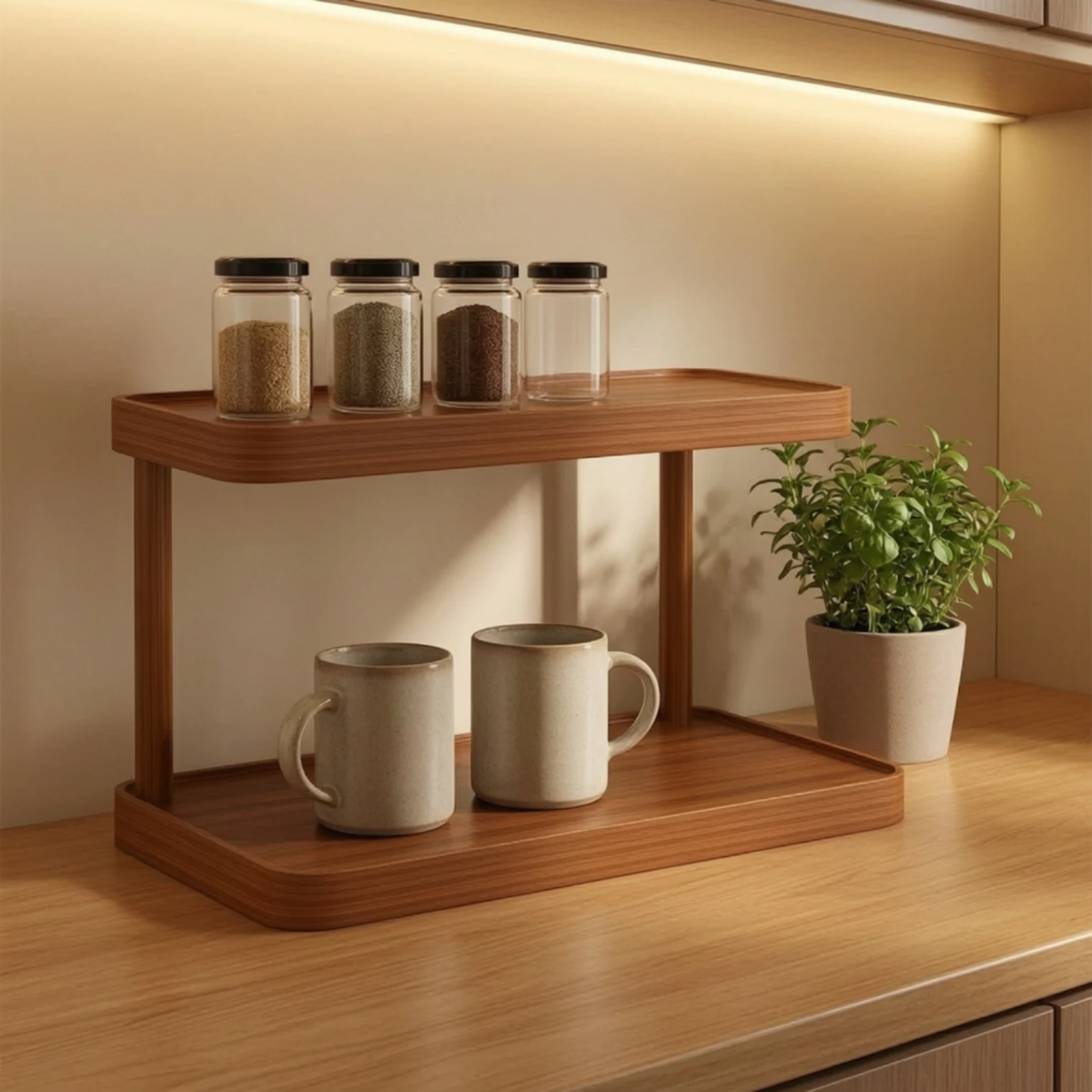 Countertop Shelf Organizer Multi-Purpose Desktop Storage Rack Desktop Storage Organizer Slim Two-Tier Display Shelf