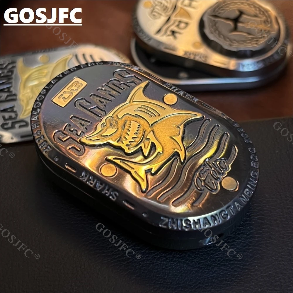 Shark EDC Toys Straight Push Rotating Double Deck Creative Novelty Mechanical Push Slider