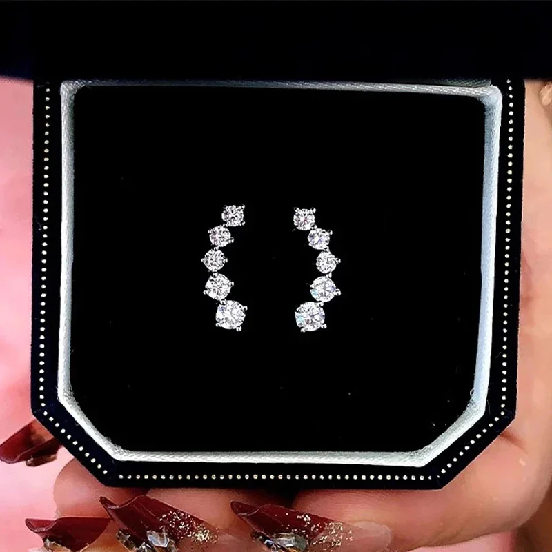 5 Stone D-Color Simulated Moissanite Climber Stud Earrings 925 Sterling Silver Smile Earring Charms Birthday Gift for Women