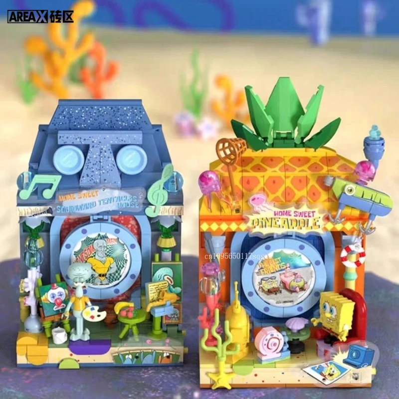 SpongeBob SquarePants Building Blocks สับปะรด House Island Portrait House รุ่นการ์ตูนอิฐเด็ก DIY ของเล่นวันหยุดของขวัญ