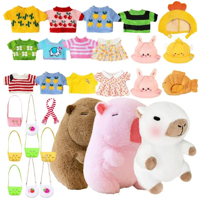 23cm Capybara Plush Toy Kids Ultra Soft Dress up Dolls with 8pcs Clothes and Accessories Animal Plushies for Girls Boys Birthday