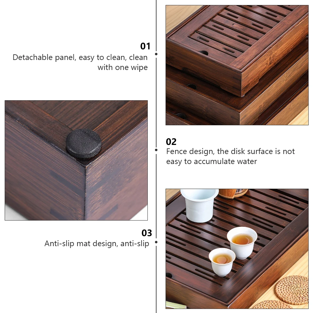 

1pc Bamboo Capacity Detachable Panel Anti-Slip Rectangular Wooden For Rectangular Wood Tray Wooden Tray Tea Set Storage