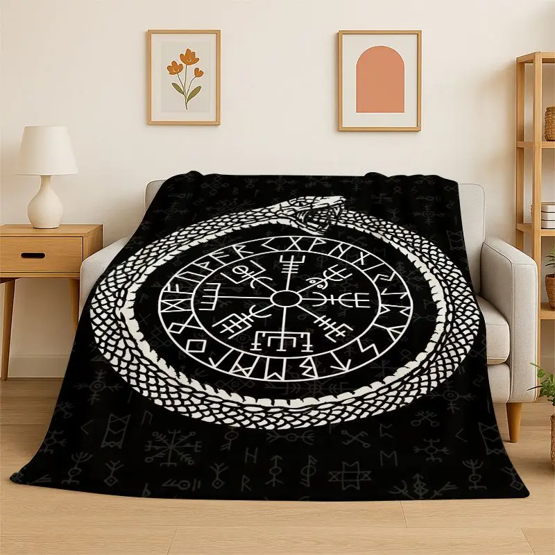 Viking Totem Nordic Rune Valhalla Vegvisir Odin Flannel Blanket Soft Throw Blanket for Bedroom Living Room Bed Travel Picnic Nap