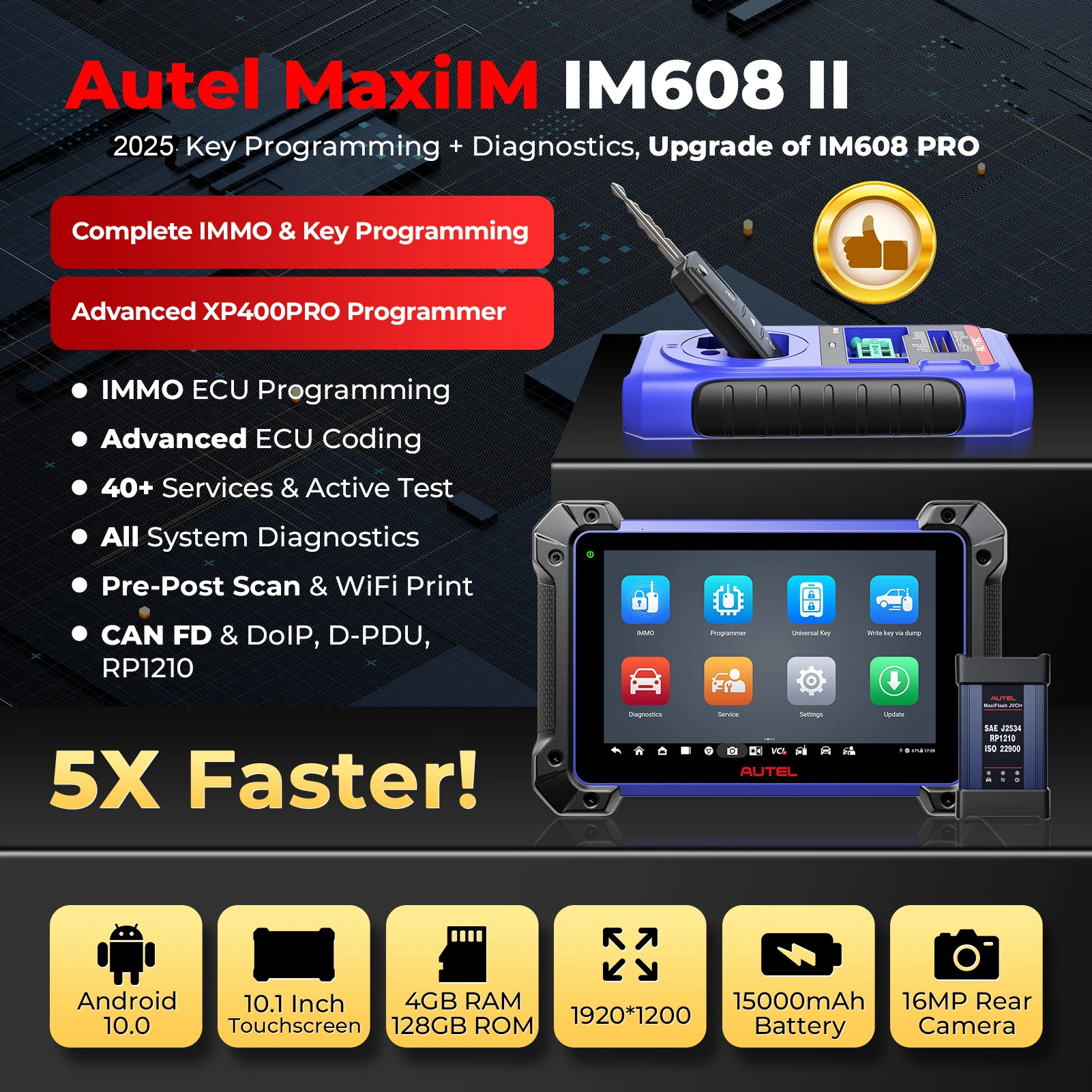 Autel MaxiIM IM608 II Key Programmer IM608II IMMO Programming Diagnostic Scanner Tool OE-Level Diagnostics OBD2 Bluetooth WiFi DoIP CAN FD All Cars