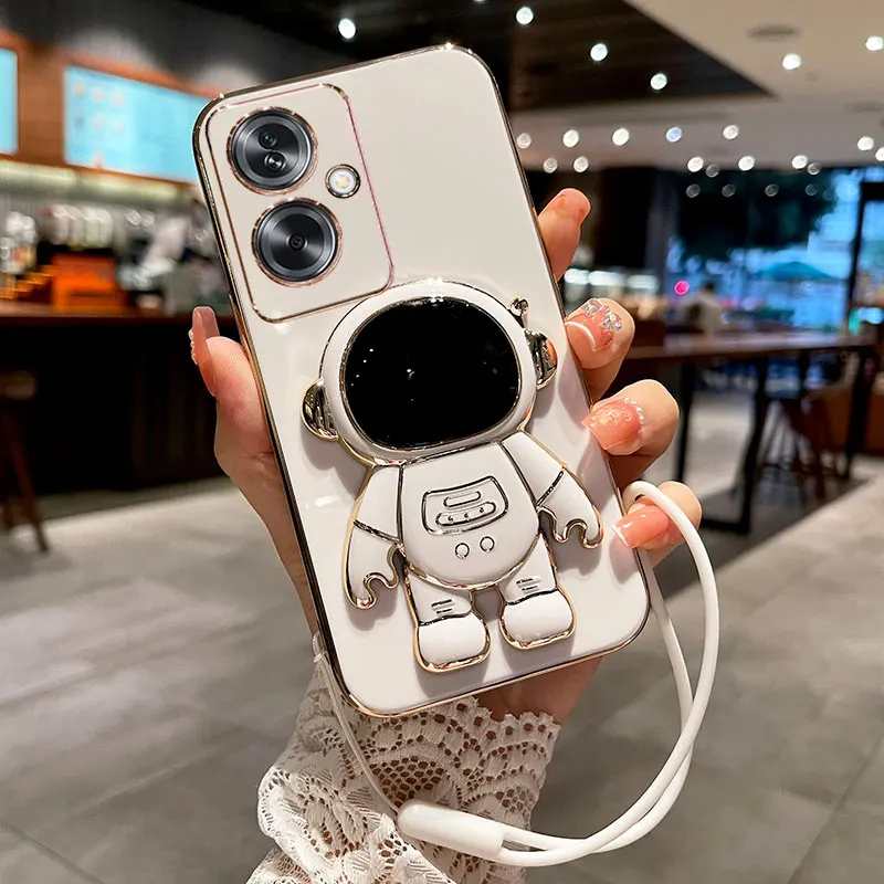 A79 5G Astronaut bracket Case For OPPO A79 A98 A16 A17 k A1 A2 pro A18 A38 A57S A59 A78 A77 Cover with Holder Lanyard Coque A 79
