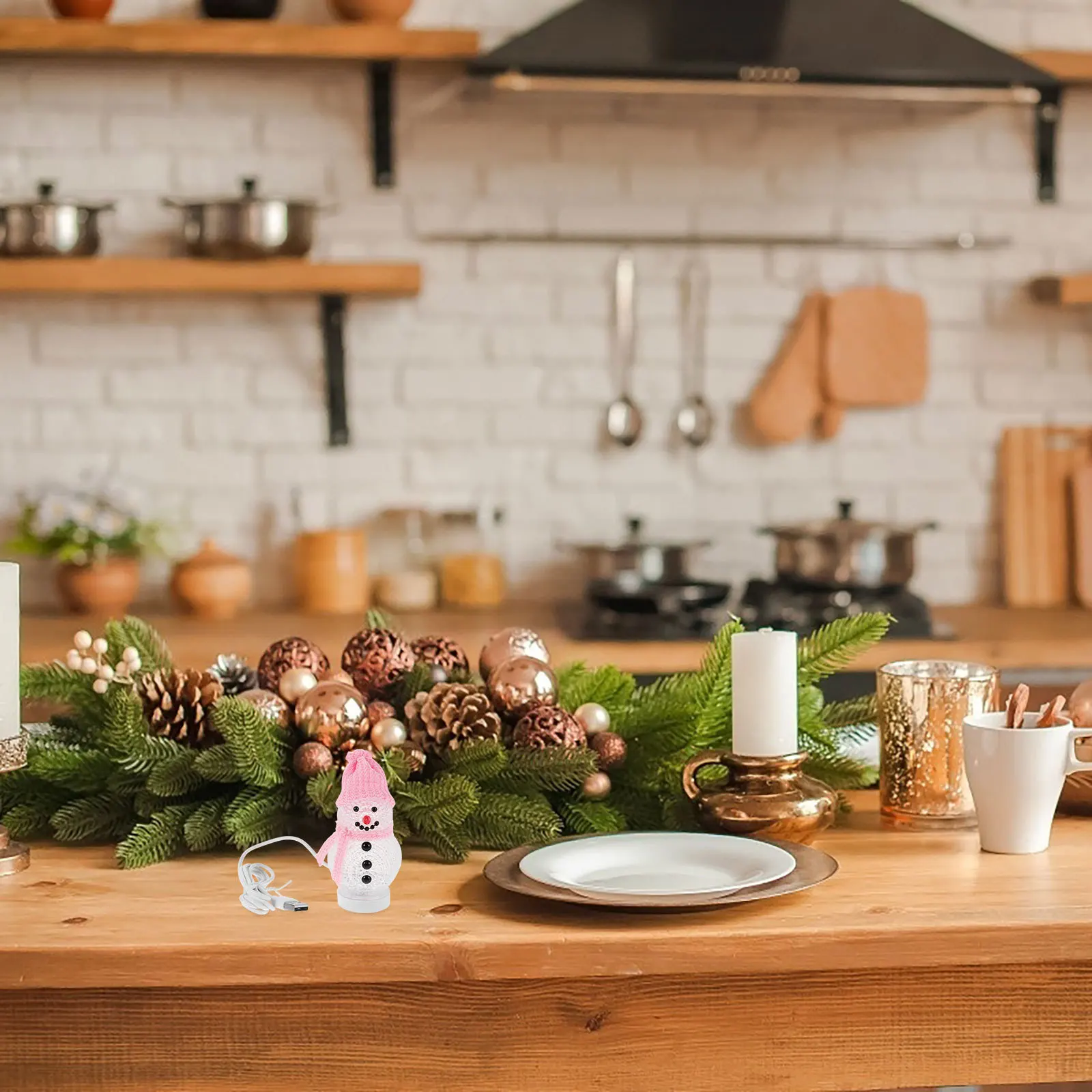 

2Pcs Snowman Night Light LED Decor Lamp Cartoon Design for Bedroom Home Office Christmas Decoration Desktop Lamp Pink Hat