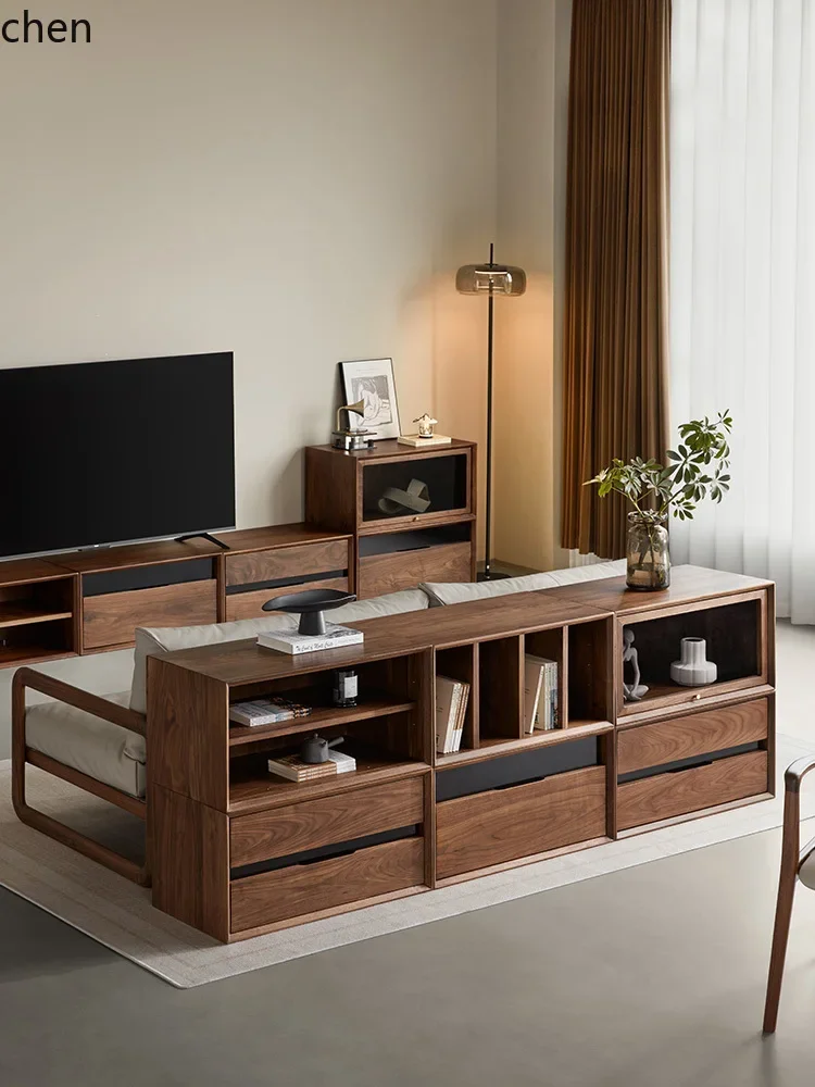 ZML TV Cabinet Freely Combined Module Low Cabinet Solid Wood Living Room Floor Bookcase