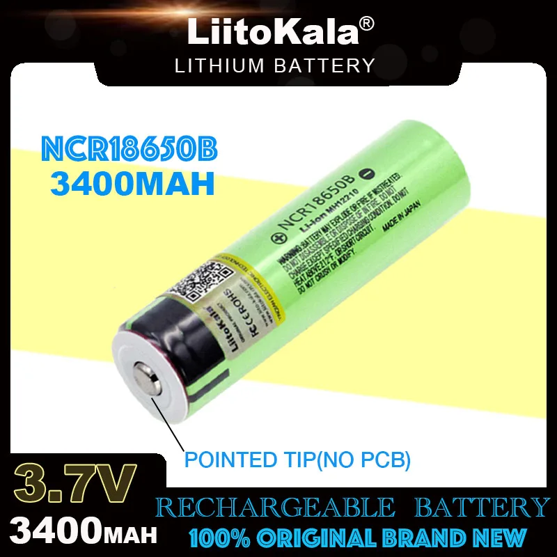 Liitokala-batería recargable de litio NCR18650B, 3,7 v, 3400mAh, 18650, con punta (sin PCB) para baterías de linterna