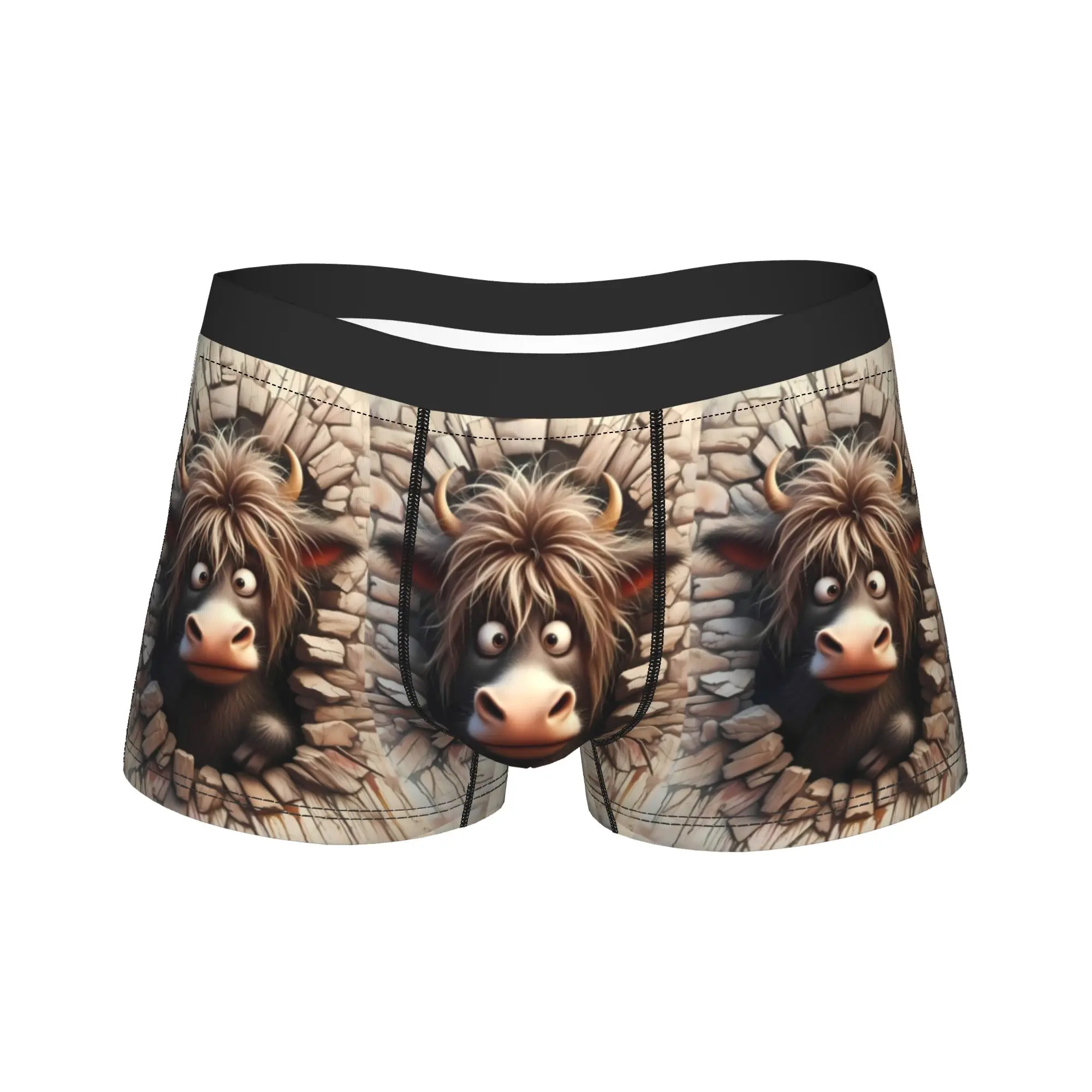 

Highland Cattle Cow Men's Breathable Boxer Briefs, Stretchy Underwear with Stylish Printed, Everyday Comfort Casual Wear
