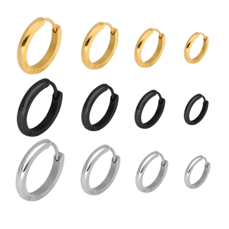 1 pcs Single Stainless Steel Circle Hoop Earrings For Women Men Black Gold Color Small Round Earings Piercing Jewelry